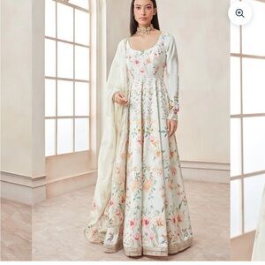 Floral White Anarkali Dress with Matching Dupatta
